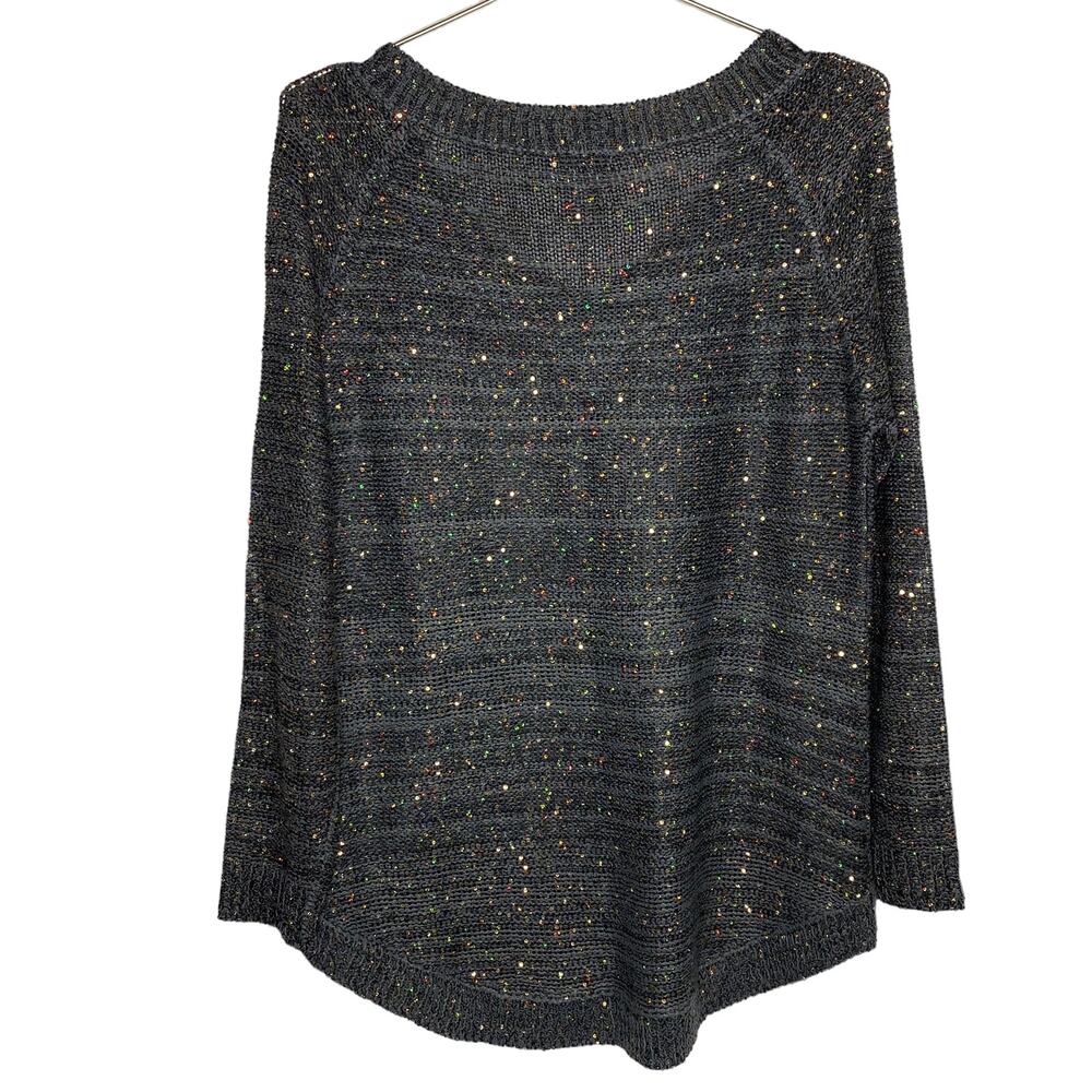 Soft Surroundings Womens Petite Medium Gray Tunic Sweater Gold Sequins V Neck - Picture 6 of 8